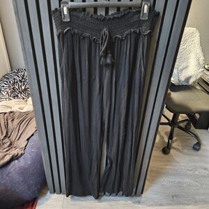 Black Smocked Waist Wide-Leg Pants